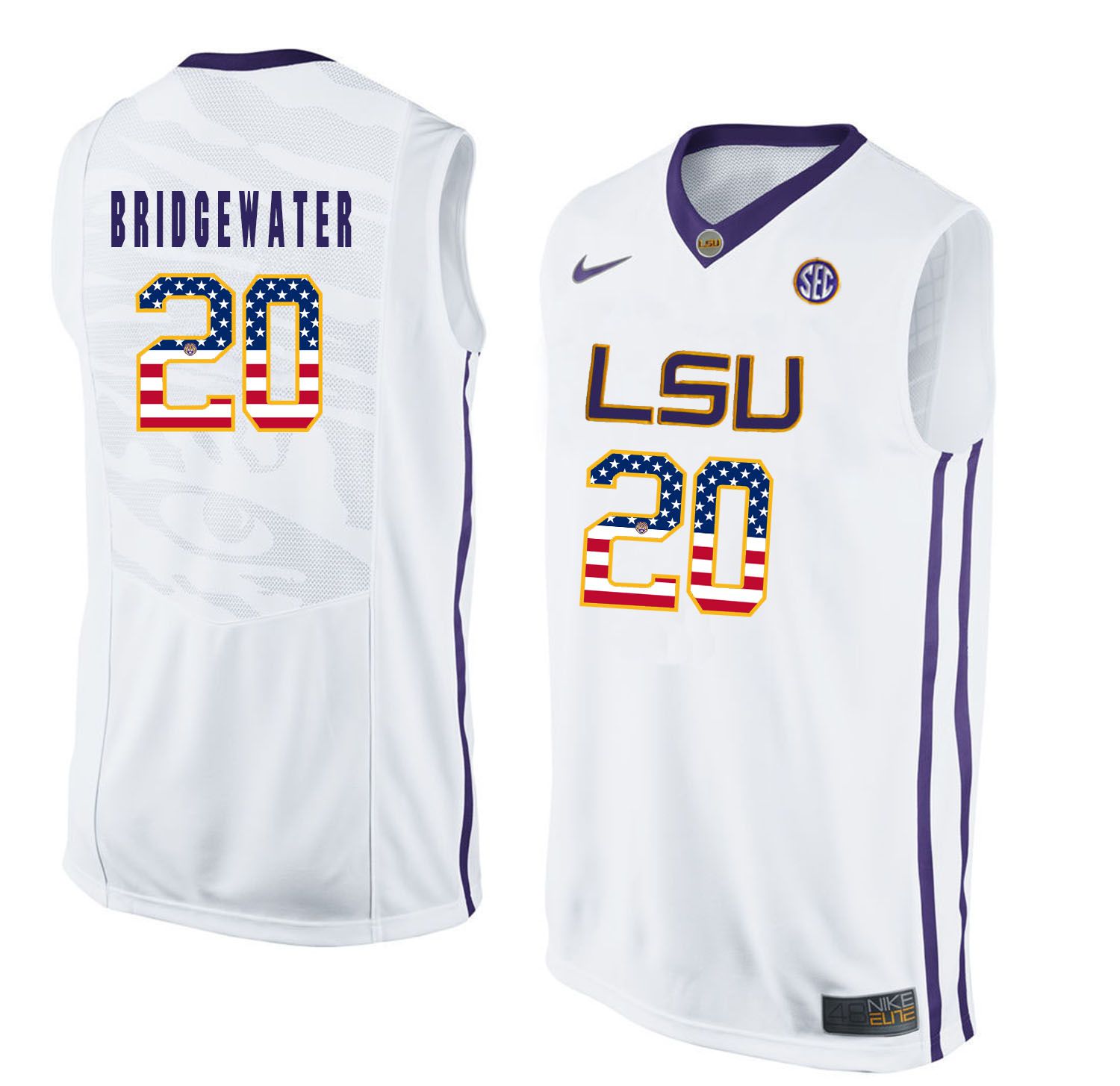 Men LSU Tigers #20 Bridgewater White Flag Customized NCAA Jerseys